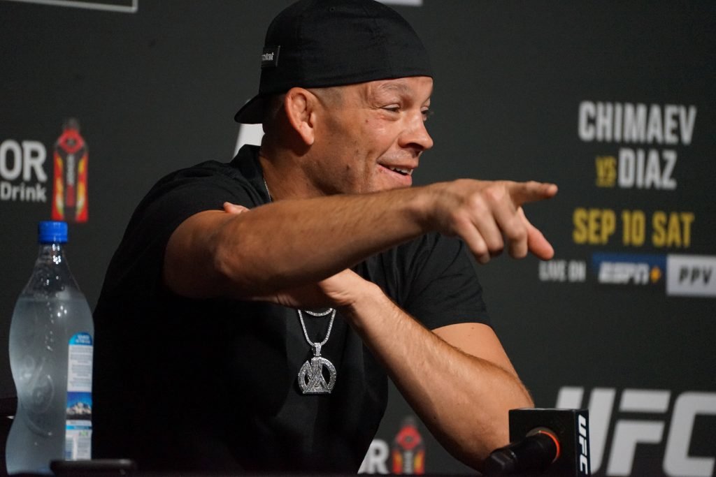 LAS VEGAS, NV - SEPTEMBER 7: Nate Diaz speaks to the media during the UFC 279 media day on September 7, 2022, at the UFC APEX in Las Vegas, NV. (Photo by Amy Kaplan Icon Sportswire) MMA: SEP 07 UFC 279 Icon220907359279