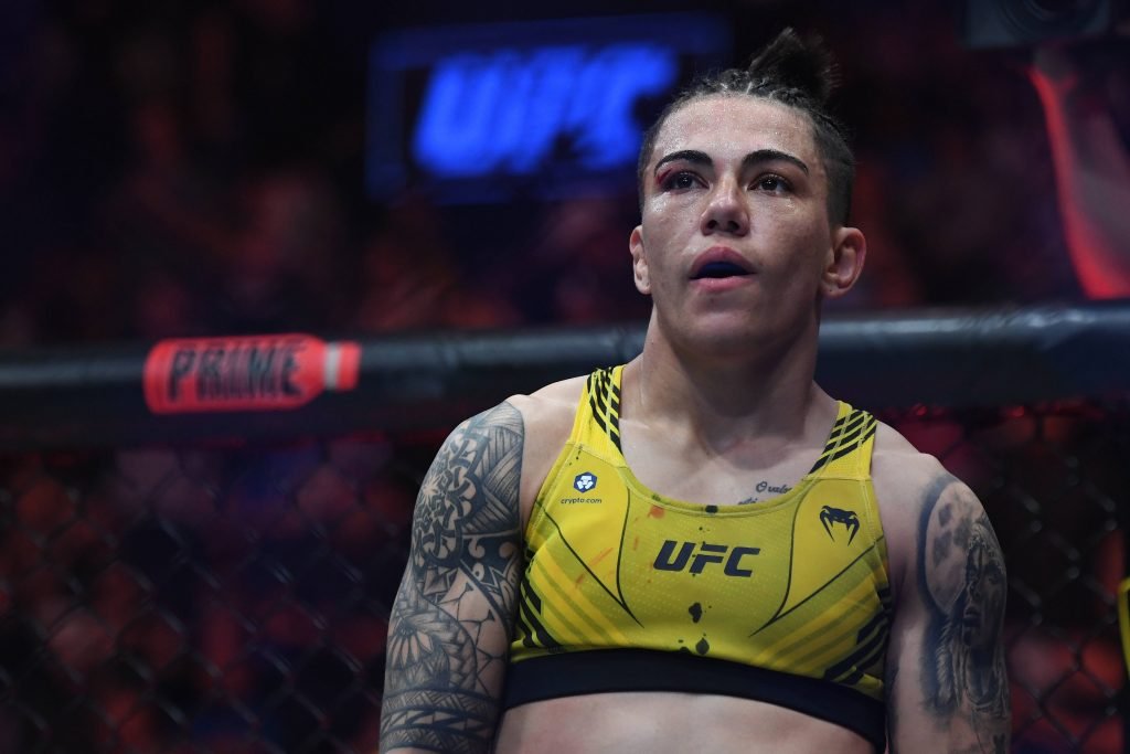 Jessica Andrade reacts after the loss by submission to Tatiana Suarez during UFC Nashville.