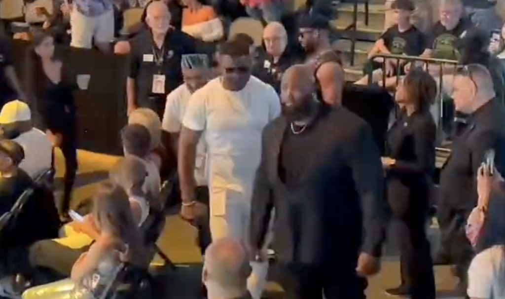 Former UFC champ Francis Ngannou was at the Jake Paul vs Nate Diaz fight August 5, 2023 at the American Airlines Arena in Dallas, Texas.